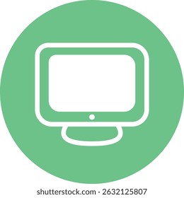 Flat minimal computer monitor icon on green circular background