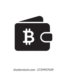 Icono de billetera de criptomoneda mínima plana – Símbolo de Bitcoin, finanzas digitales, Vector monocromático