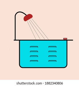 Flat and minimal cyan bathtub icon design vector illustration