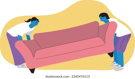 Flat and minimal design changing sofa, color palette, purple, blue, yellow and white, SHOTLISTonthemove