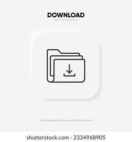 Flat minimal download icon button. Folder icon. Upload icon. Down arrow bottom side symbol. Click here button. Save cloud icon push button for UI UX, website, mobile application.