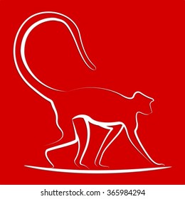 Flat Minimal Gibbon Monkey Design Walking to The Right