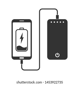 flat minimal icon of phone charging from portable battery or powerbank
