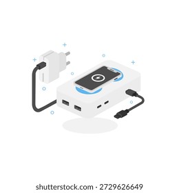 flat minimal icon of phone charging from portable battery or powerbank