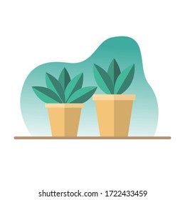 Flat minimal indoor plant with leaves in pot design vector icon illustration set