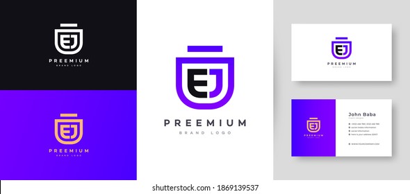 Flat Minimal Initial EJ Letter Logo With Premium Business Card Design Vector Template for Your Company Business