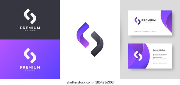 Flat & Minimal Initial S Letter Logo With Premium Business Card Design Vector Template for Company Business