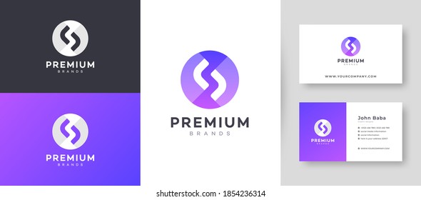 Logotipo de carta S inicial plana y mínima con plantilla de vectores de diseño de tarjetas de visita premium para empresas