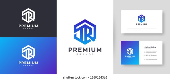 Flat Minimal Initial TR  RT Letter Logo With Premium Business Card Design Vector Template for Your Company Business