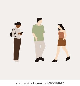 flat minimal people male and female vector illustration in spring summer clothing concept isolated set collection. For architecture rendering, graphic design, info graphic, media