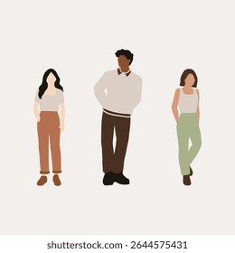 pessoas mínimas planas masculina e feminina ilustração vetor no verão primavera conceito conjunto isolado coleção. Para renderização de arquitetura, design gráfico, info gráfico, mídia