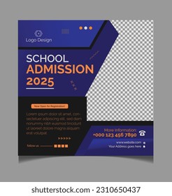 Flat minimal social media post template or instagram post template for School admission