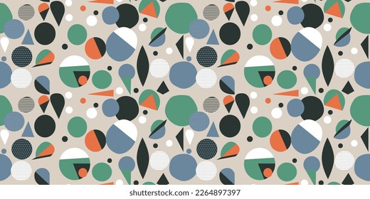 Flat minimal style of circles, cut out pieces, abstractions. Seamless vector print for textiles, pillows, notebooks, diaries, packaging.