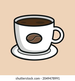Flache minimalistische Illustration einer weißen Kaffeetasse auf beigem Hintergrund