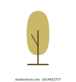 Flat Minimal Tree Icon with Oval Foliage and Thin Brown Trunk