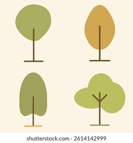 Flat Minimal Tree Set in Soft Earth Tones with Abstract Rounded Shapes