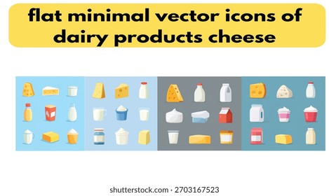 Ícones de vetor mínimos planos de produtos láteos e queijo