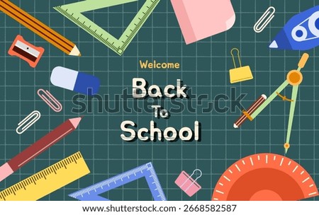 Flat minimal vector illustration with back to school theme. Perfect for education, posters, icons, kids, and graphic design projects.