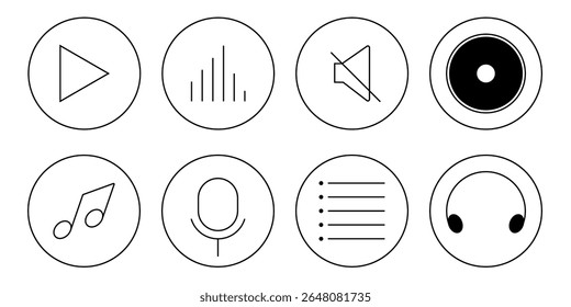 Flat minimalist 8 musical icon in outline style, vector EPS 10 Depicts a classic music note symbol, ideal for audio applications, music platforms, entertainment graphics, and multimedia user interface