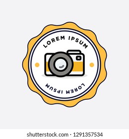 Flat Minimalist badge Sticker Design with Camera Icon Illustration
