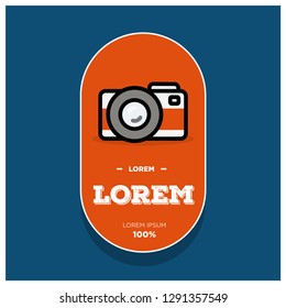 Flat Minimalist badge Sticker Design with Camera Icon Illustration