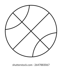 Flat minimalist basketball icon in outline style, vector EPS 10. Represents a classic round basketball, ideal for athletic branding, game interfaces, sports illustrations, and recreational activity.