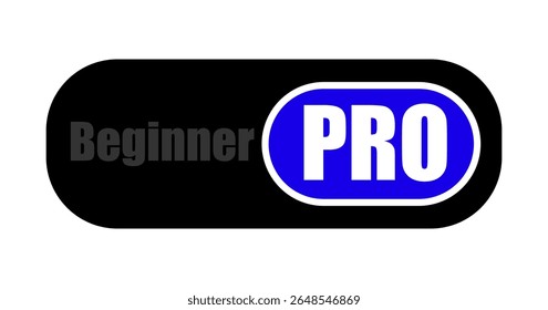 Flat minimalist "Beginner to Pro" slider icon in outline style, vector EPS 10 format. Depicts a skill-level progress bar from beginner to expert, ideal for profile settings, game interfaces, and learn