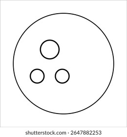 Flat minimalist bowling ball icon in outline style, vector EPS 10.Represents a classic bowling ball with finger holes, suitable for leisure graphics, sports illustrations, and game-related UI elements