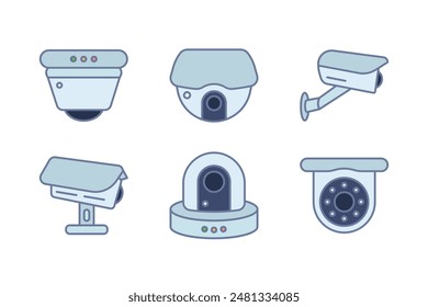 Flat minimalist cctv and ip camera illustration set with outline and field