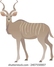 Ilustración de color minimalista plana de la posición kudu. Clipelito animal salvaje exótico africano aislado en fondo blanco.