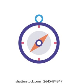 A flat, minimalist compass illustration with violet, orange, and blue colors against a White Background. Clean design focused on geometry.