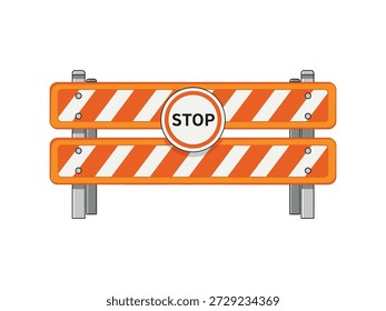 Icono de barrera de parada de construcción minimalista plana. Ilustración vectorial limpia para el trabajo en carretera, seguridad, precaución, tráfico y conceptos de construcción.