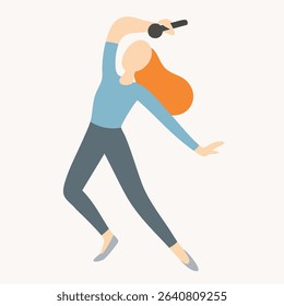 Flat Minimalist Dancing Woman Holding Microphone Performance Illustration