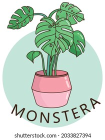 Flat minimalist design of a monstera plant. It can be used as a sticker or printed on a T-shirt