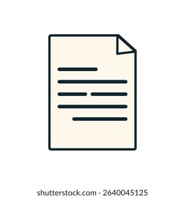 Flat Minimalist Document Icon with Folded Corner and Horizontal Text Lines on White Background