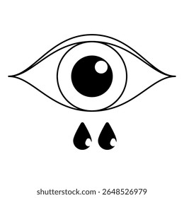 Flat minimalist eye icon in outline style, vector EPS 10 format. Includes open eye with eyedrops or tear. Ideal for visibility toggles, privacy settings, security UI elements and design tools.
