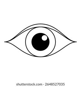 Flat minimalist eye icon in outline style, vector EPS 10 format. Includes open eye with shadow in pupil. Ideal for visibility toggles, privacy settings, security UI elements and design tools.