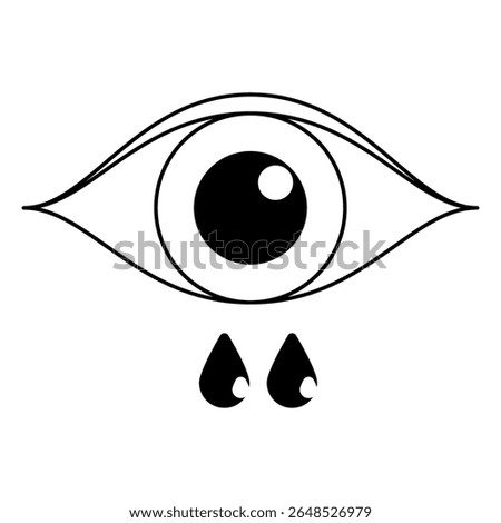 Flat minimalist eye icon in outline style, vector EPS 10 format. Includes open eye with eyedrops or tear. Ideal for visibility toggles, privacy settings, security UI elements and design tools.