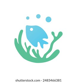 Flat Minimalist Fish and Reef Logo