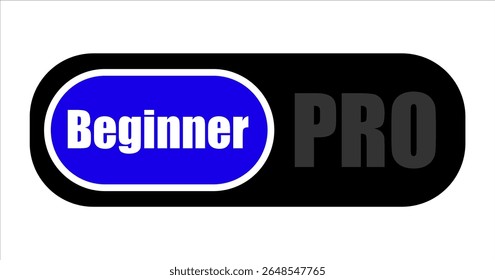 Flat minimalist "from beginner to pro" slider icon in outline style, vector EPS 10. Represents a progress bar or toggle moving from novice to expert level, perfect for educational apps, user profiles.