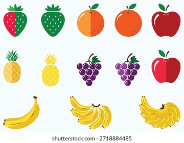 Flaches minimalistisches Frucht-Symbol-Set, frische Bio-Frucht-Vektorgrafiken