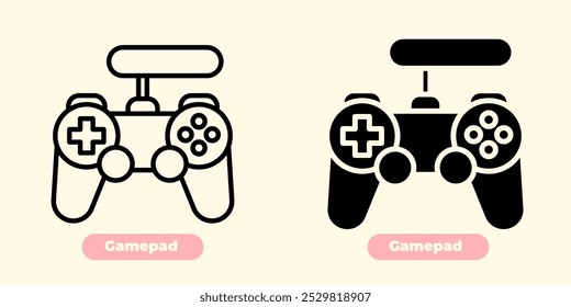 Flat minimalist gamepad icon with a sleek, modern design. The game controller is depicted in clean lines with simple yet bold shapes, featuring prominent buttons and thumbsticks for a classic gaming 