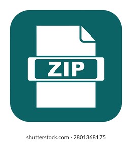 A flat minimalist icon representing a ZIP file format for compressed digital data. Perfect for user interface design, software development, and file management.