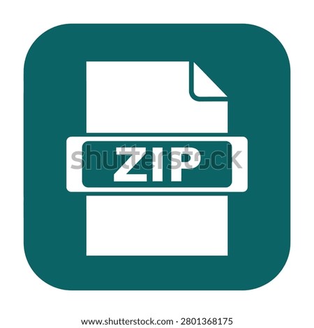 A flat minimalist icon representing a ZIP file format for compressed digital data. Perfect for user interface design, software development, and file management.