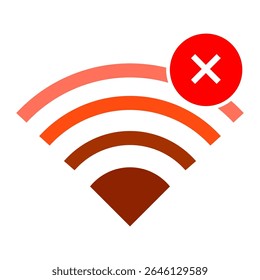 Flat minimalist icon showing no WiFi available or unavailable wireless signal, depicted in outline style. Vector EPS 10 format ideal for apps, system warnings, and connectivity status in digital inter
