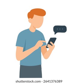 Flat Minimalist Illustrated Person Texting on a Mobile Device Concept Icon