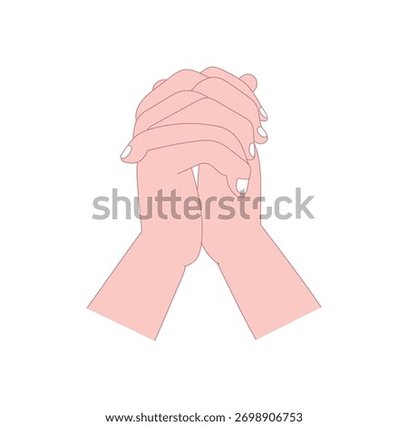 Flat minimalist illustration of praying hands representing faith, hope, gratitude, and spirituality. Perfect for religion, meditation, and calm concept design projects.