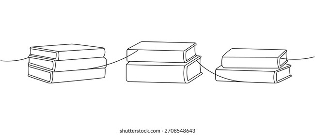 Arte de línea minimalista plano de libros apilados en diferentes dibujos Horizontales