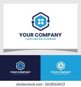 Flat and minimalist logo design representing home and furniture exchange. Ideal for eco-friendly initiatives, home swap services, sustainable living platforms, and recycling programs