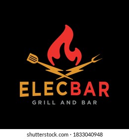 flat minimalist logo for restaurant grill and bar 